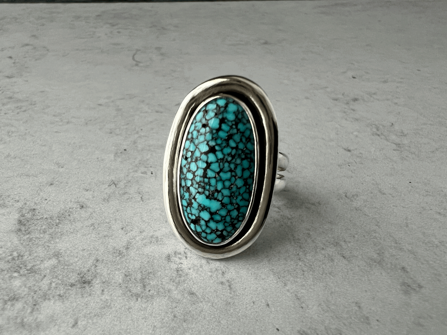 Natural Kingman Spiderweb Turquoise Mondo Ring Size 8.25 Wide Band