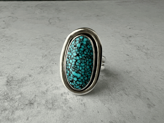 Natural Kingman Spiderweb Turquoise Mondo Ring Size 8.25 Wide Band