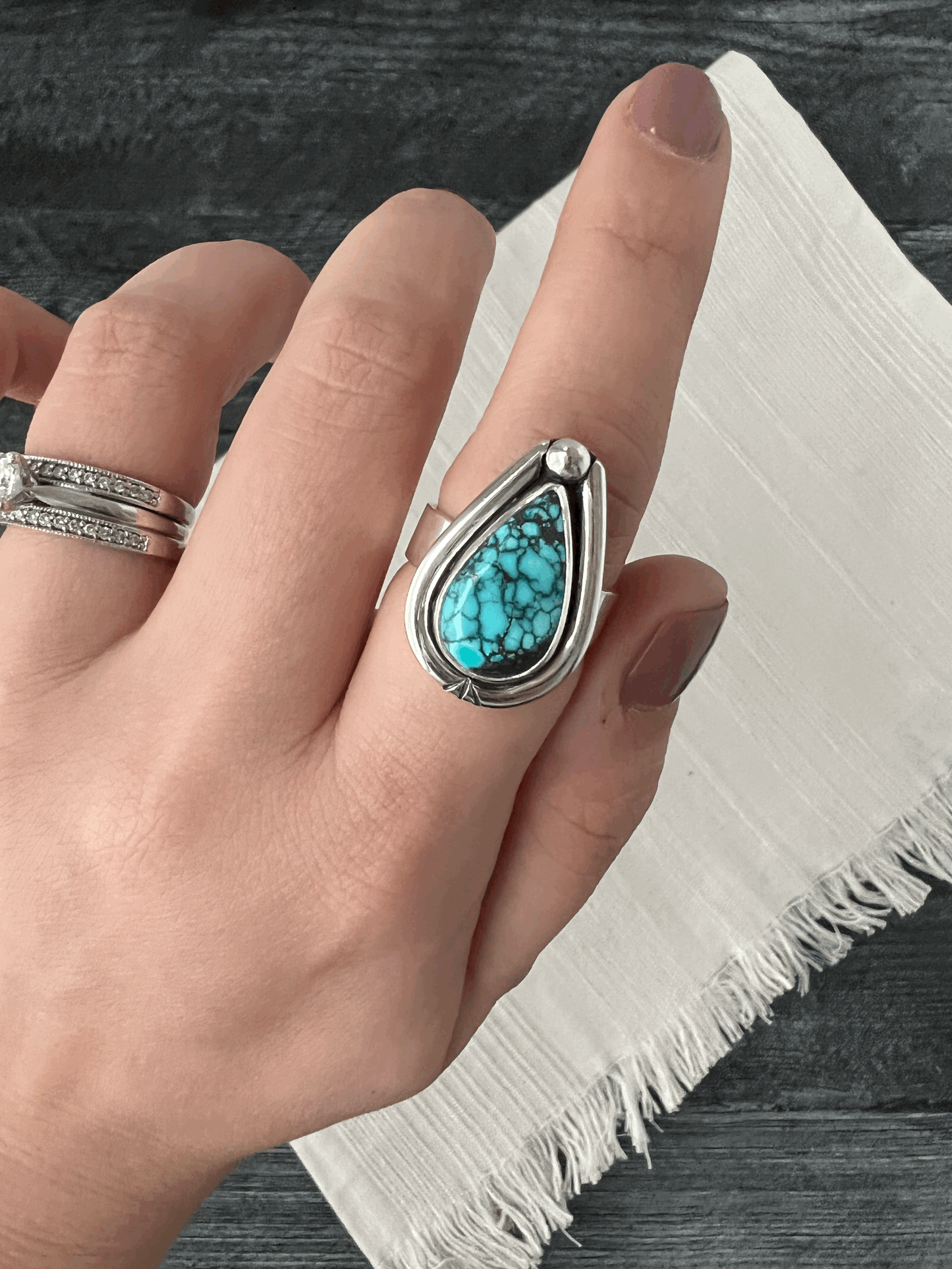 Natural Blue Moon Turquoise Mondo Ring Size 8.75 Wide Band