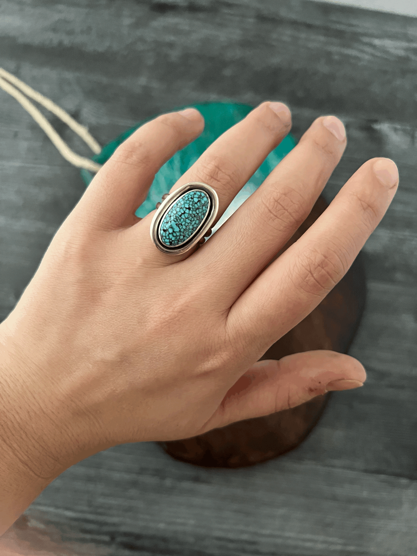 Natural Kingman Spiderweb Turquoise Mondo Ring Size 8.25 Wide Band